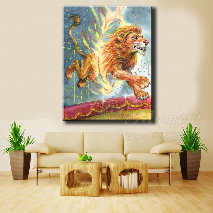 Когда либо в настоящий момент Алмазная картина льва кольцо огня Цирк Картина