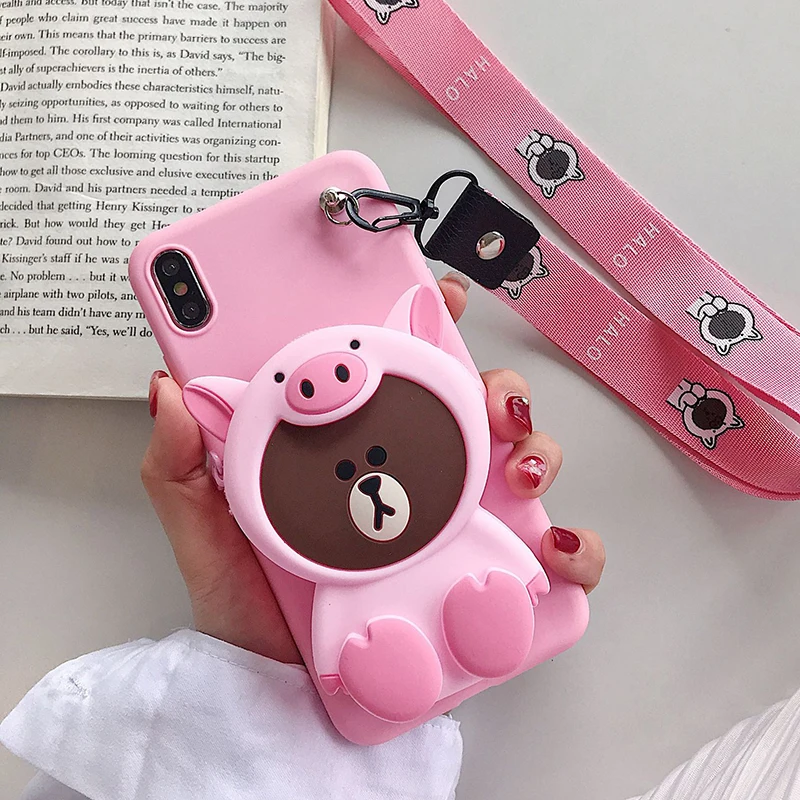 PinkPig Pink Милый 3D кошелек дизайн кошка чехол для Huawei P10 селфи P10 Plus P9 Lite mini P9 Plus животные Свинья мягкий чехол из ТПУ - Цвет: PinkPig Pink