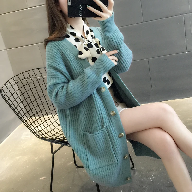 

Knitted Cardigan Women's Sweater Spring Autumn V-neck Single-Breasted SweaterJacket Korean Long-sleeved Ladies Cardigans Y441