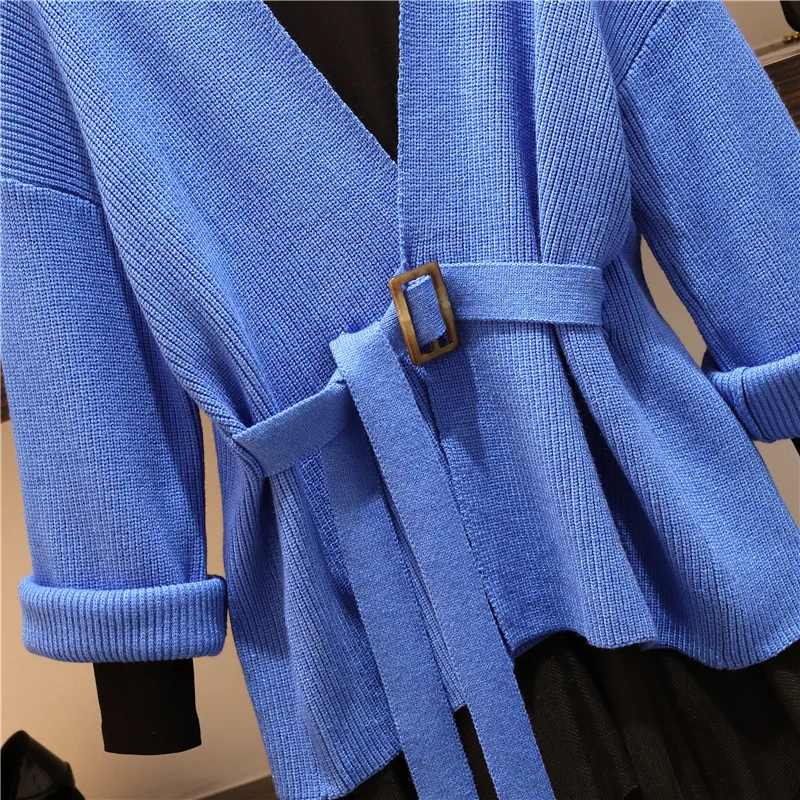 Комплект из двух предметов вязаные кардиганы и сетчатая юбка большой женский