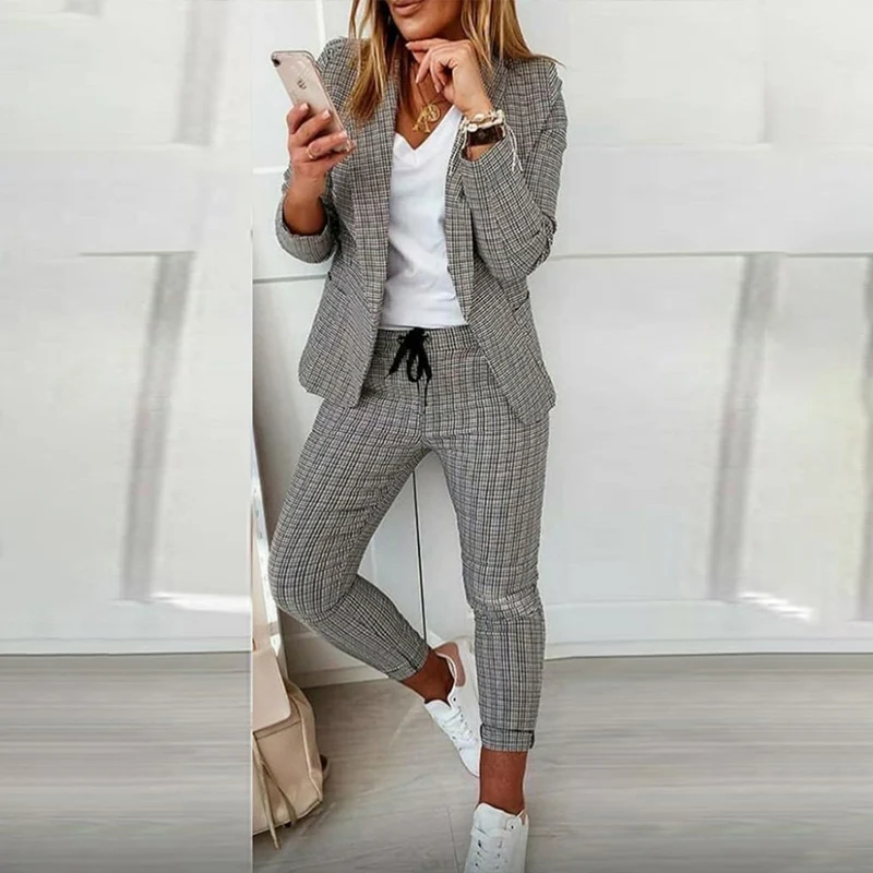 

Plaid small suit female professional suit spring and autumn new fashion Slim temperament casual suit feet nine pants two-piece
