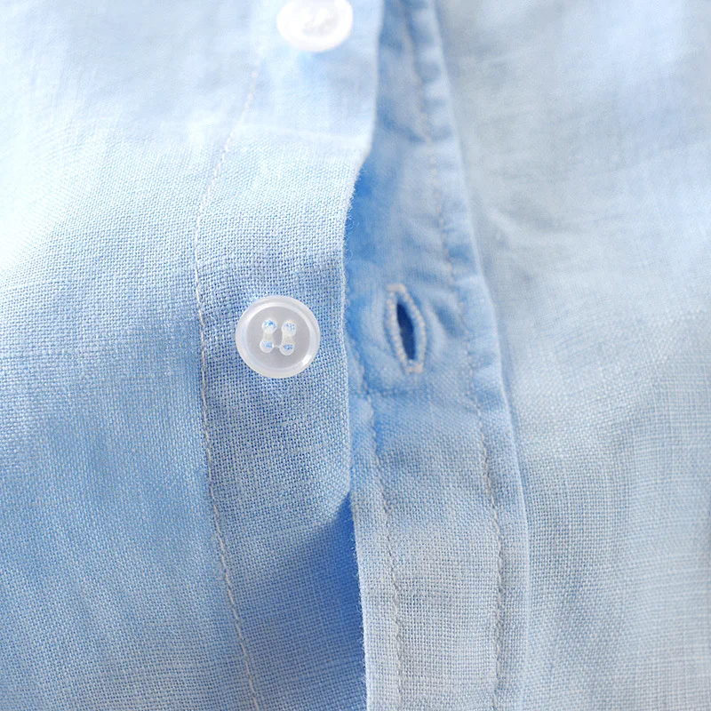 

2020 Men's Summer New Casual Three-Quarter Sleeve Cotton and Linen Shirt Youth Pure Linen Gradient Color Loose Shirt