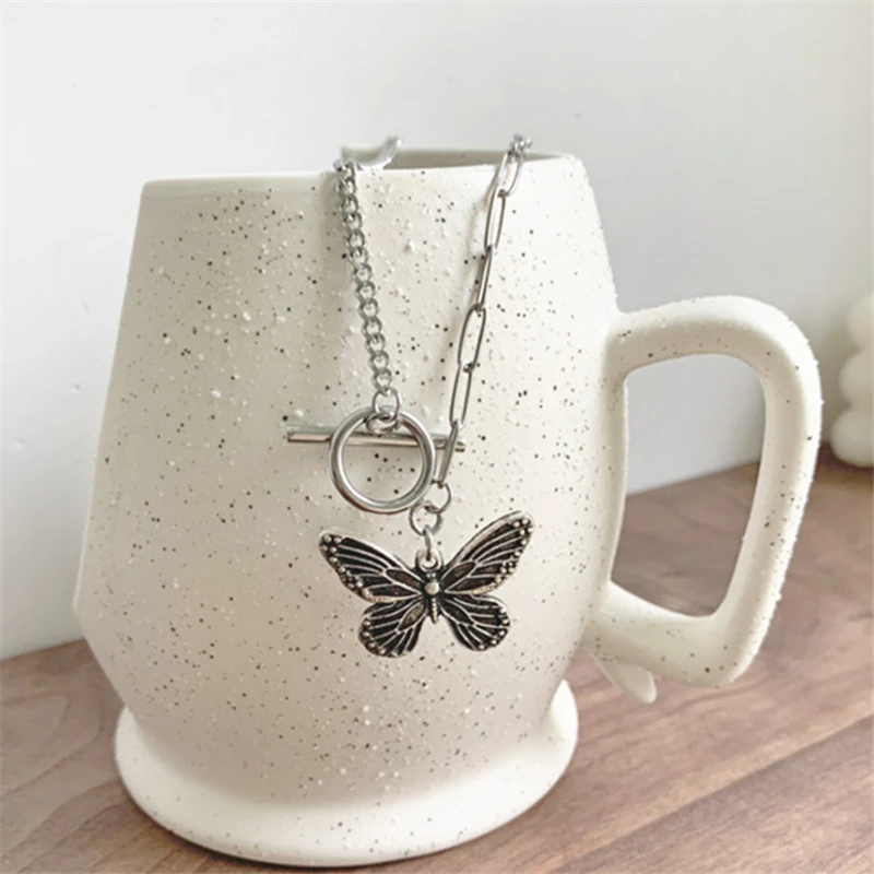 Ожерелье с кулоном в стиле панк готическое виде бабочки из тибетского серебра