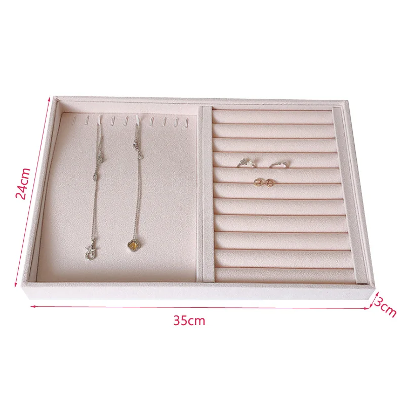 Hot Sale Beige Velvet Jewelry Tray Jewellery Organizer Storage Box Watch Holder Necklace Ring Earring Pendant Stand Series