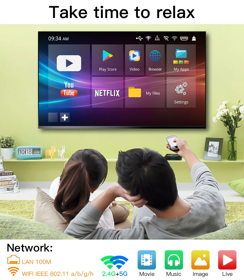 ТВ приставка Android 10 4 + 64 ГБ 6K H.265 2 4/5 ГГц Wi Fi Bluetooth|ТВ-приставки и медиаплееры| |