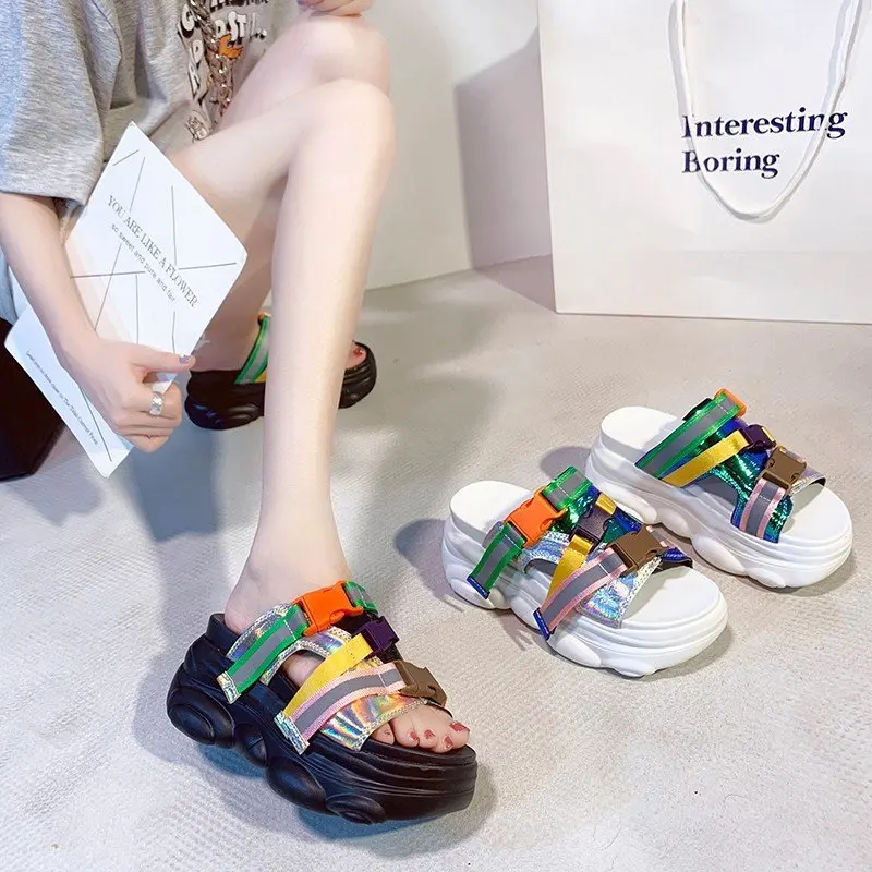 Женские сандалии на платформе повседневные высоком каблуке без застежки