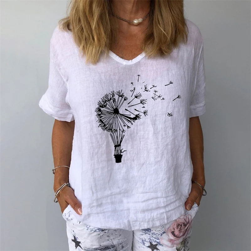 

Summer T Shirt Casual Womens Tee Harajuku Plus Size Tops Short Sleeve V-Neck Ladies Clothings