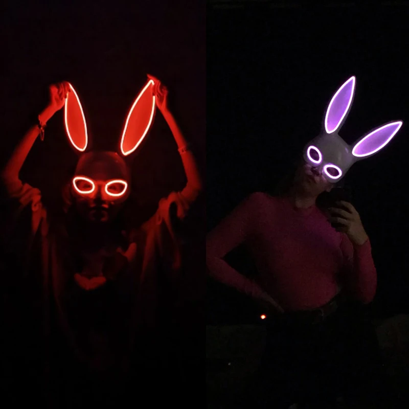 

EL Wire Bunny Mask Luminous Masque Masquerade Mask Led Rabbit Mask LED Party Supplies Glow In The Dark Women Cosplay Props