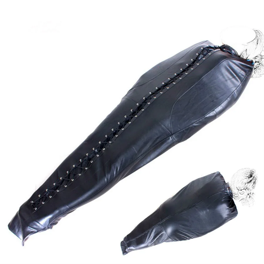 Из искусственной кожи секс Мумия спальный мешок для всего тела Биндер бондаж со