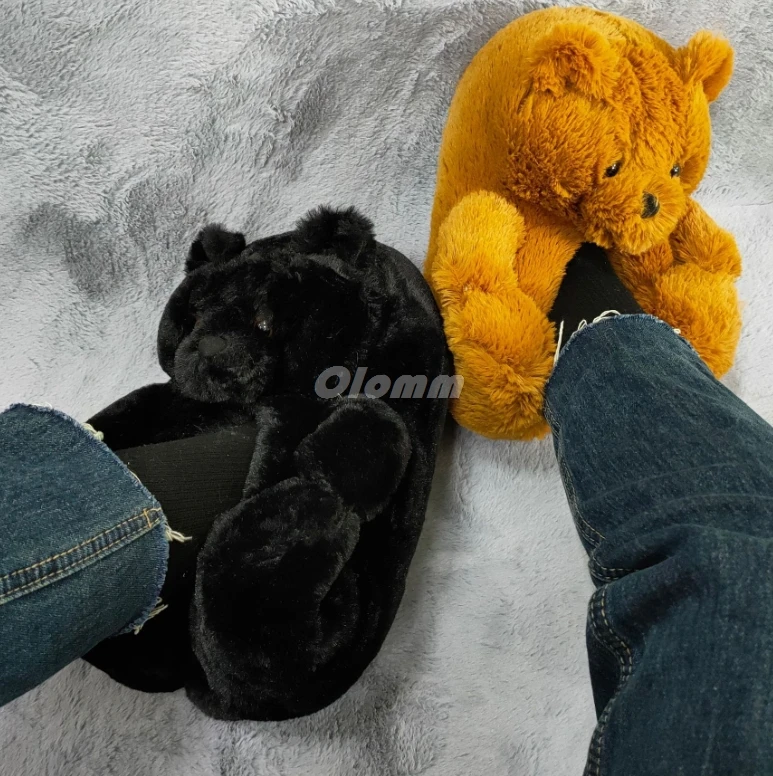 

Winter Women Teddy Bear Plush Slippers Cartoon Cute Bear House Slipper Warm Furry Faux Fur Slides Woman Furry Flip Flop Shoes