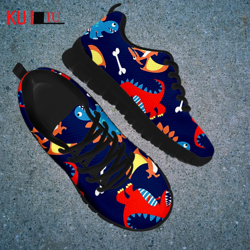 

KUILIU Осенняя обувь на плоской подошве с милым рисунком динозавров для мужчин и женщин модная женская сетчатая дышащая легкая обувь унисекс н...