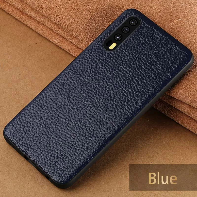 Чехол для телефона из воловьей кожи для huawei mate 9 10 20 Pro P10 P20 P30 Lite задняя крышка с текстурой личи для Honor 8X9 10 чехол Чехол - Цвет: Blue