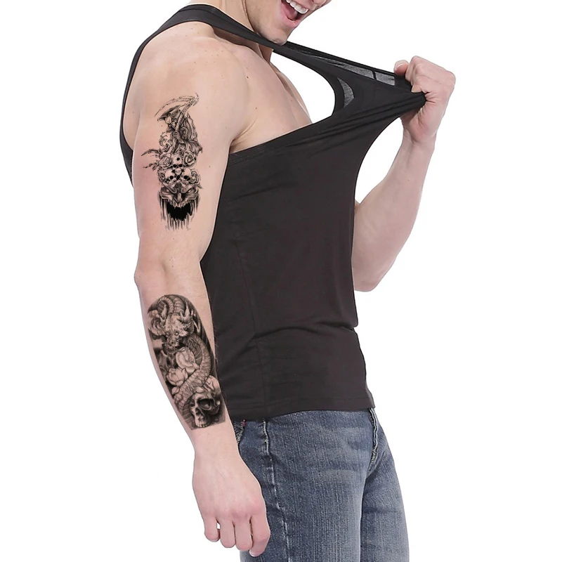 Водостойкая тату наклейка с черепом львом волком лисой лосем драконом Временная