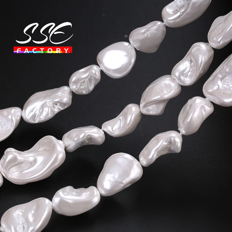 

16-20 mm Heat Treated Imitate White Baroque Pearl Irregular Shell Loose Spacer Beads For Jewelry Making DIY Bracelets 15" Strand