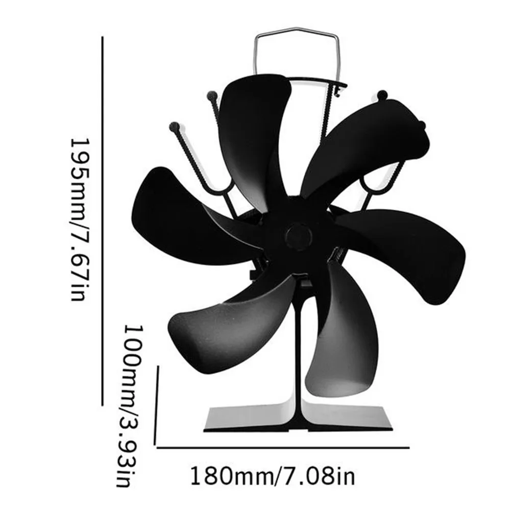 

HOT Black Fireplace 6 Blades Heat Powered Stove Fan Log Wood Burner Home Fireplace Fan Efficient Heat Distribution