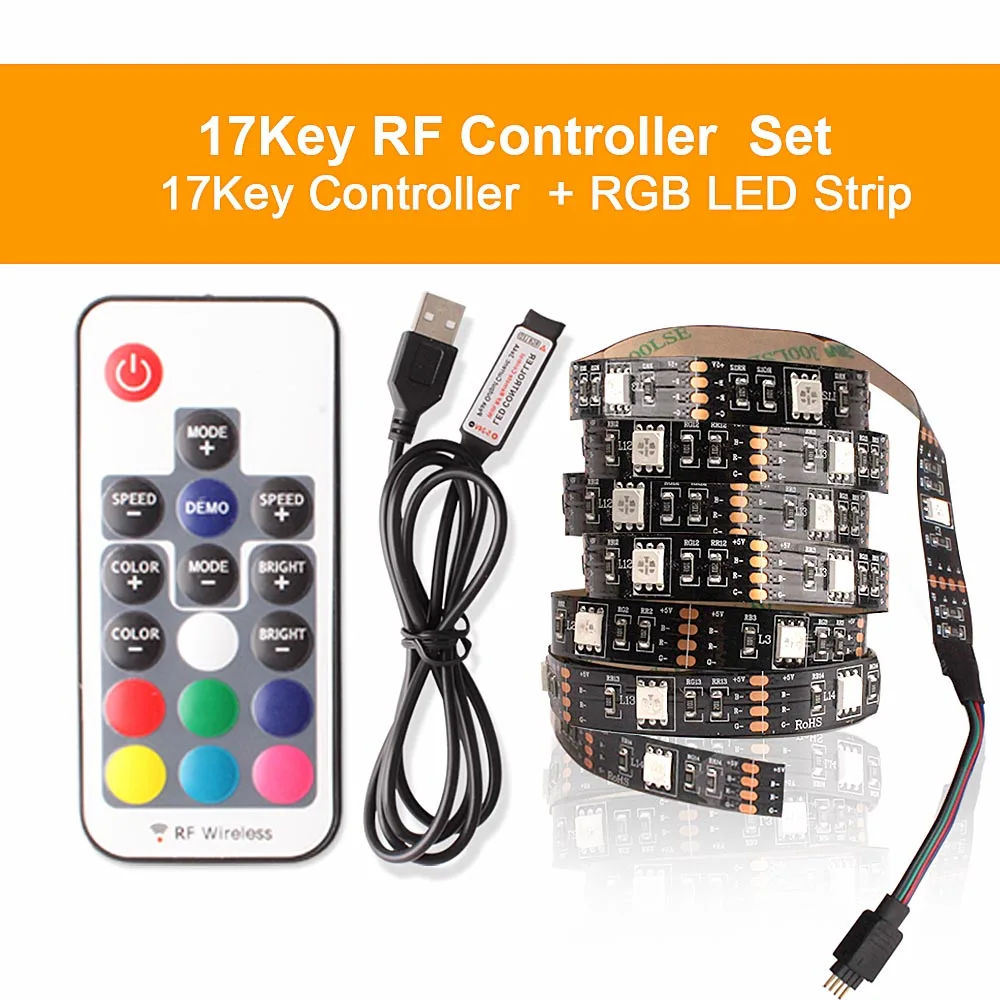 RF 17Keys Set Ambi светильник ТВ светильник подсветка 5050 2835 USB Светодиодная лента 5 в Гибкая неоновая лампа 17 клавиш РЧ пульт дистанционного управления СВЕТОДИОДНАЯ лента e RGB светодиодный скотч - Испускаемый цвет: RF 17Keys Set