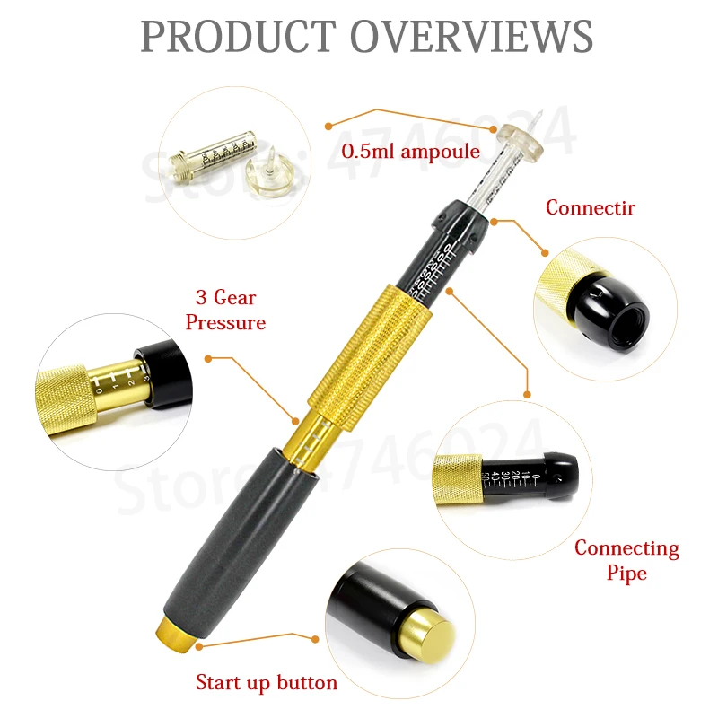 0.5ml 3in1 Painless Hyaluronic Pen Hyaluron Acid Injection High Pressure Continuous Mist Atomizer for Lip Filling and Anti-aging
