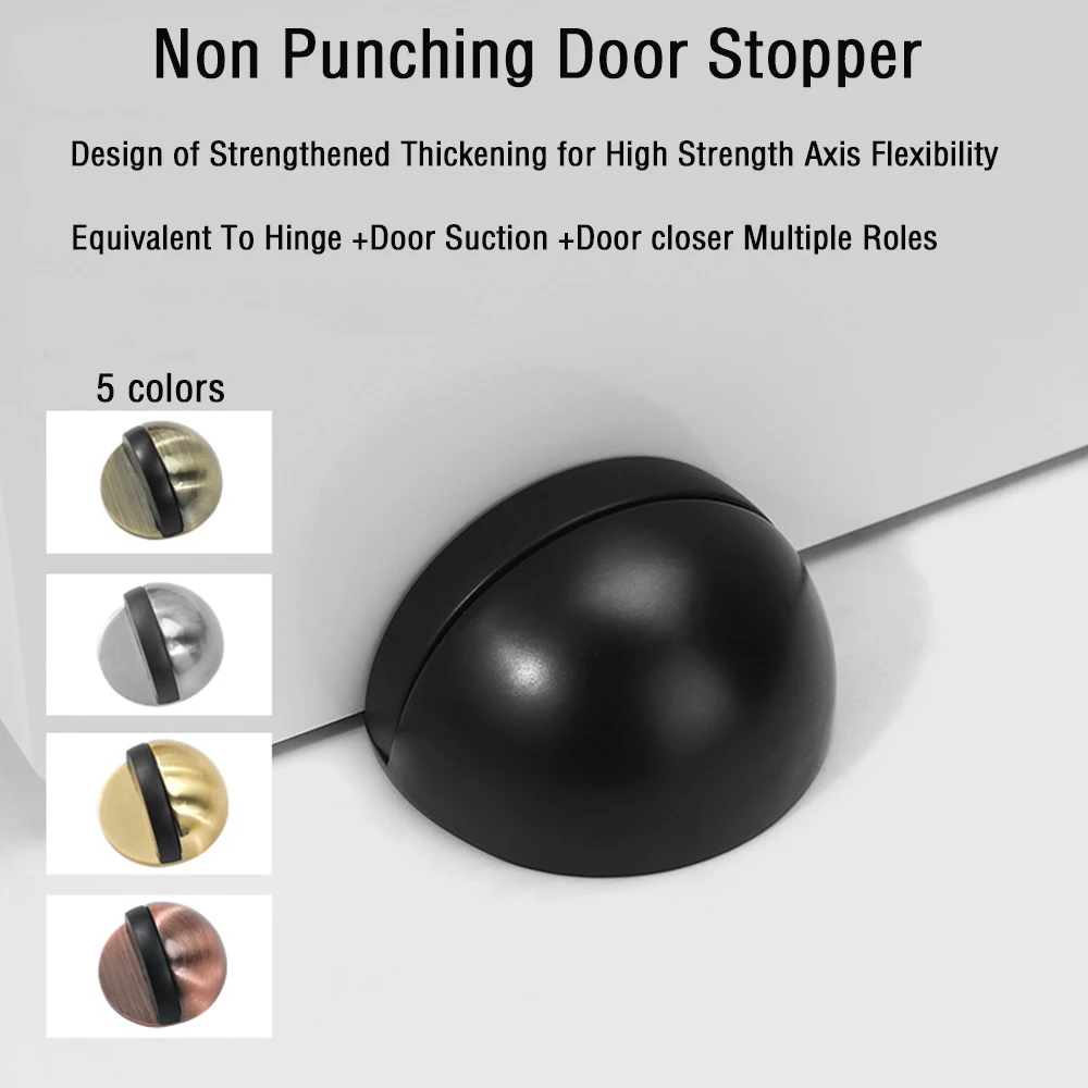 

1pc Zinc Alloy Rubber Door Stopper Non Punching Sticker Hidden Door Holder Catch Floor Mounted Nail-free Door Stop Door Hardware