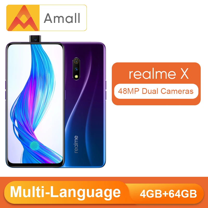 Realme X 4 Гб 64 Snapdragon 710 AIE Octa Core 6 53 ''полноэкранный мобильный телефон 48MP двойная