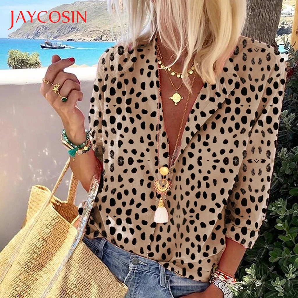 Женская Винтажная Футболка Jaycosin Повседневная Свободная футболка с леопардовым