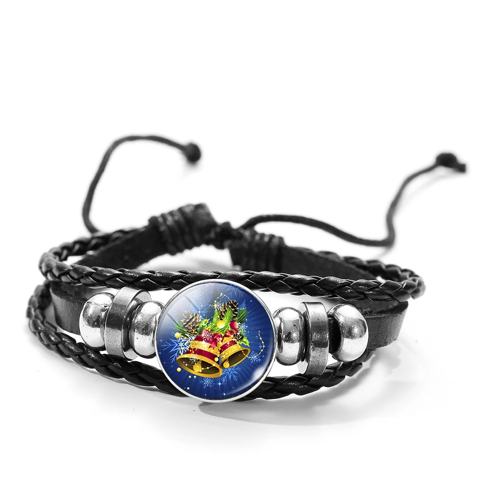 New Arrival Christmas Festival Bracelet Cute Cartoon Santa Claus Glass Gem Braided Leather &amp Bangle Jewelry Gift | Украшения и
