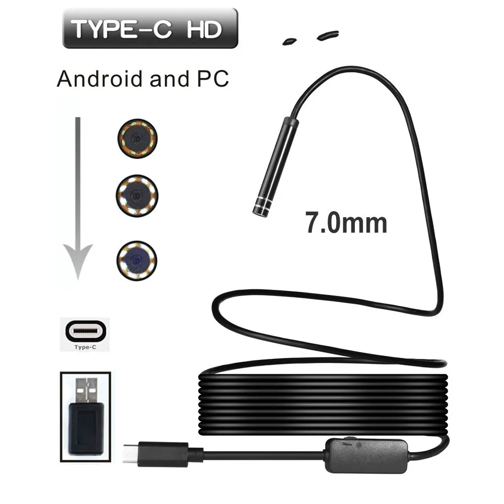 7 мм 1/3/5 м USB TYPE-C инспекционный видеоэндоскоп с Камера 6LED HD для S8 LG G5/G6/V20 пикселей