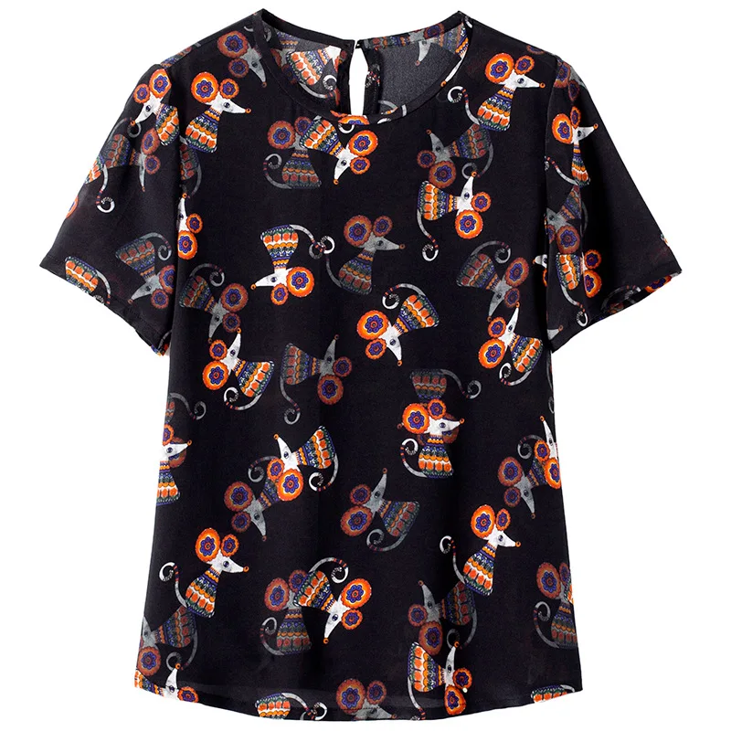 

Design Women's clothing 2021 spring and summer new product cute mouse printed silk top mulberry silk T-Shirt Large 69095