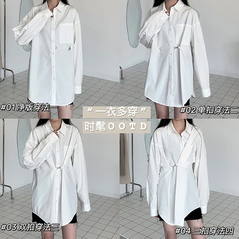 

SHENGPALAE Personality Vest Spliced Blouse Women's Spring 2021 New Lapel Large Size Single Breasted Long Sleeve Shirt Female