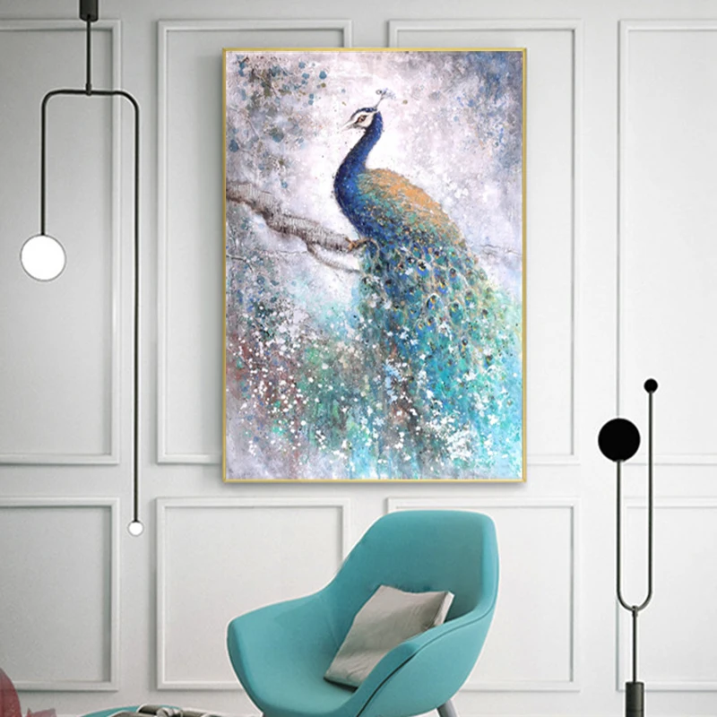 Картины с абстрактными павлиньими животными RELIABLI настенные картины на холсте для гостиной декоративные