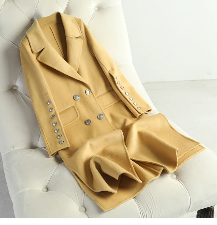 

Women Woolen Coat 2019 Woolen Outerwear Female Medium Length Alpaca Coat Turn -Down Collar Korean Slim Outwear New