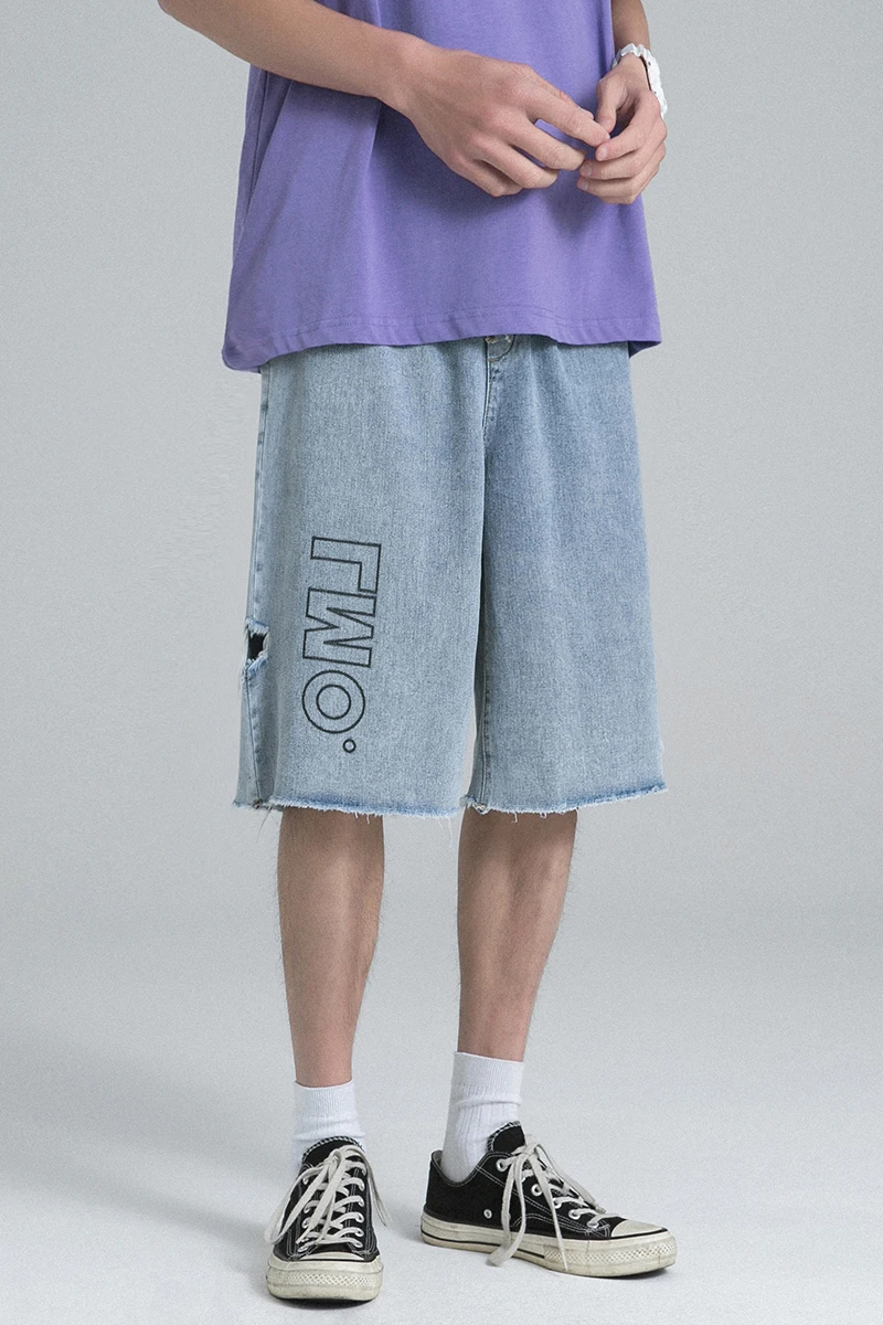 

Cropped Pants Men's Summer Fashion Brand Ripped Jeans Loose Trendy All-Match Casual Shorts