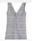 as pic DS2930BB Твидовое шерстяное мини-платье, офисное женское платье без рукавов с кисточками, лоскутное платье, шикарные Повседневные DS2930 - Цвет: as pic DS2930BB