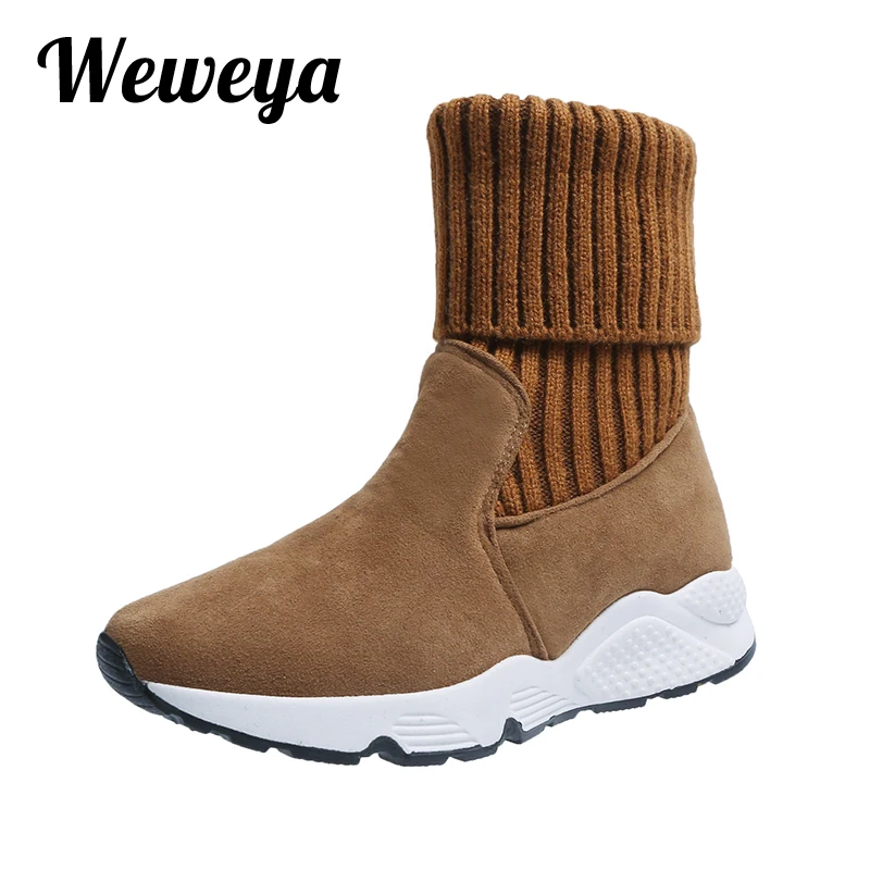 Женские кроссовки-носки Weweya на платформе женские плюшевые теплые зимние меху