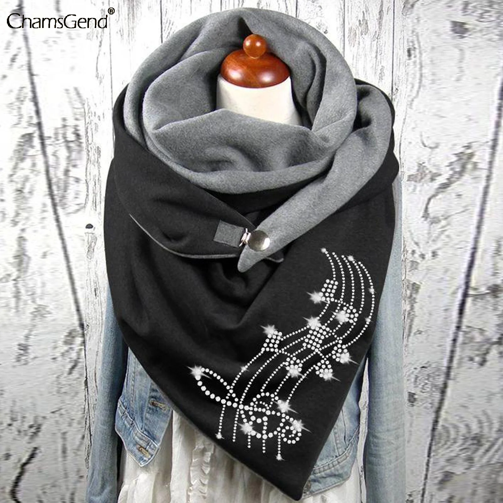 

Women's Scarf Rhinestone Printing Winter Warm Neck Warmers Pashmina Wrap Shawl Cotton Scarves Women scarf with Buckle