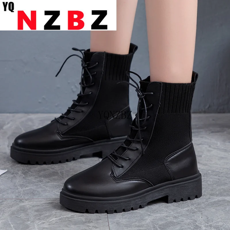 

New Leather Women39;s Platfom Black Ankle Boots 2021 Fashion Women Winter Warm Chunky Casual Women Boots Combat Boots for Women