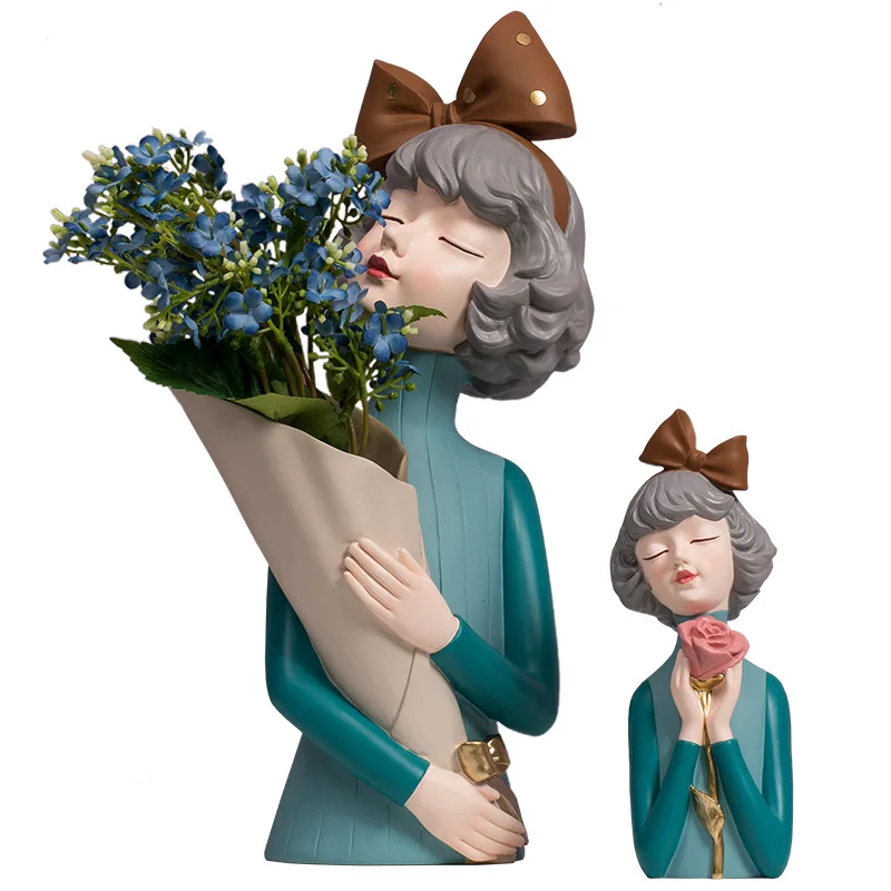 

Cute girl vase flower pot gift for girlfriend light luxury girl sculpture flower arrangement tool living room bedroom decoration