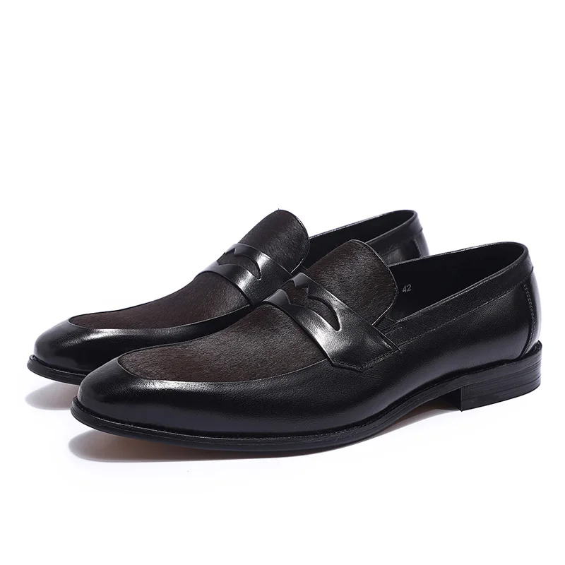 FELIX CHU 2020 Brand Designer Men Brown Penny Loafers Patchwork Genuine Leather And Horsehair Casual Slip On Black Dress Shoes | Обувь
