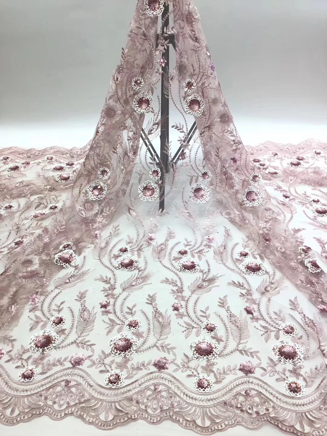 Christmas Handmade African French Lace Fabric 2019 High Quality High-end Nigerian Beaded Fabrics For Dress |