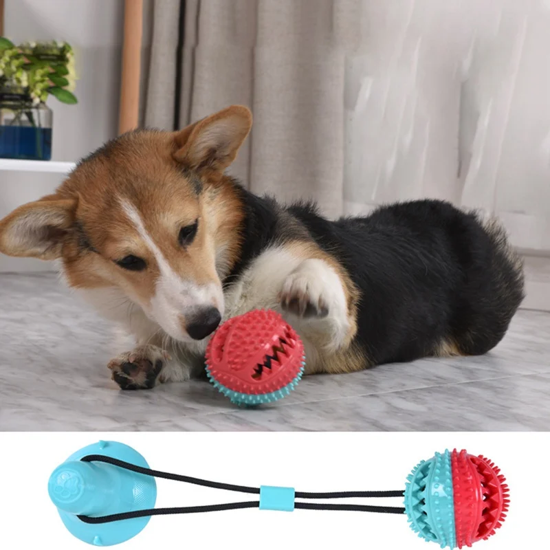 

Pet Dog Chew Toy Dog Molar Bite Ball Bite-resistant Rubber Tug Rope Ball Dog Toy Tooth Clean Suction Cup Puppy Interactive Toys