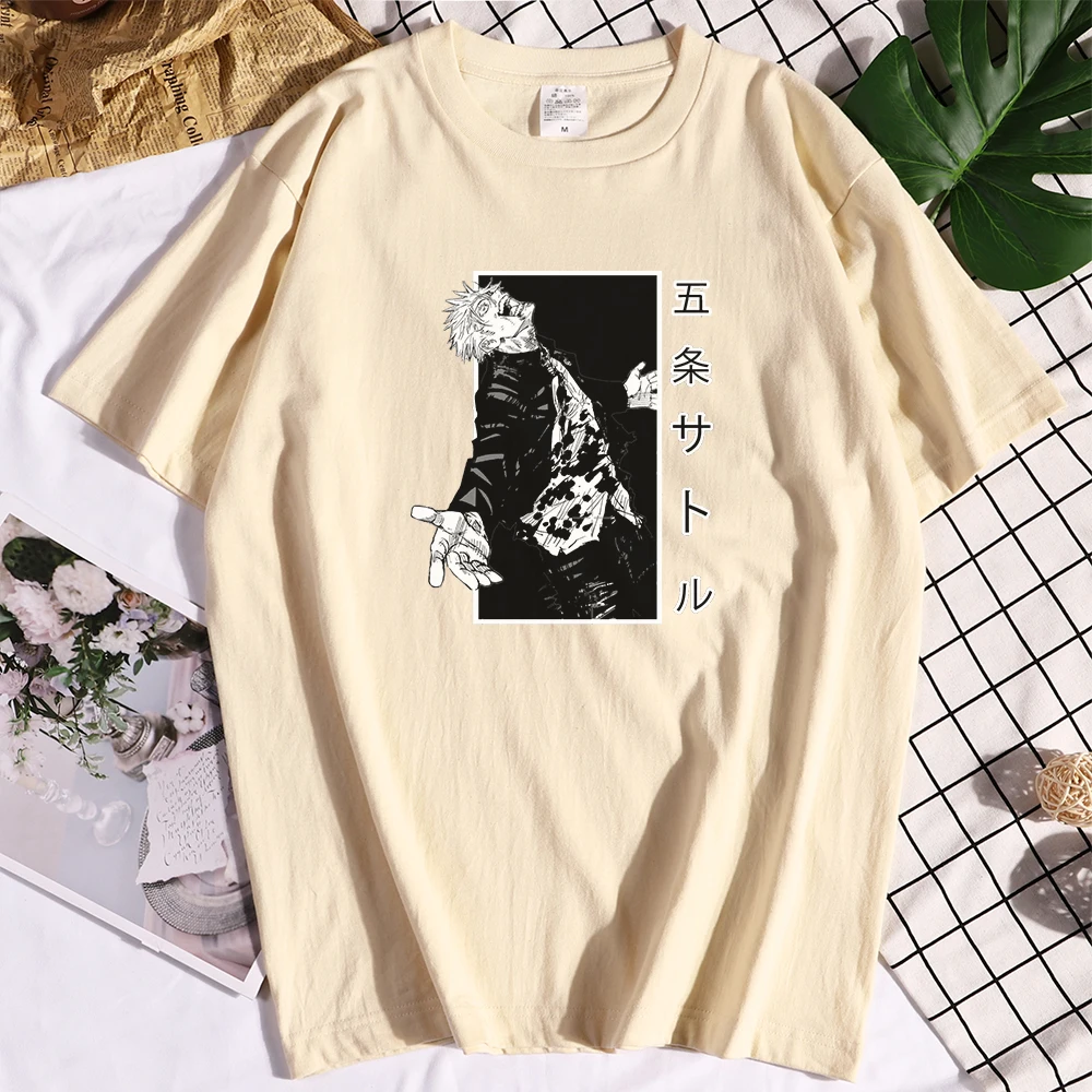 

Cotton Jujutsu Kaisen Gojo Satoru Funny T Shirt men's Retro Summer Clothing All-match T Shirts Retro Crew Neck Tshirt Man
