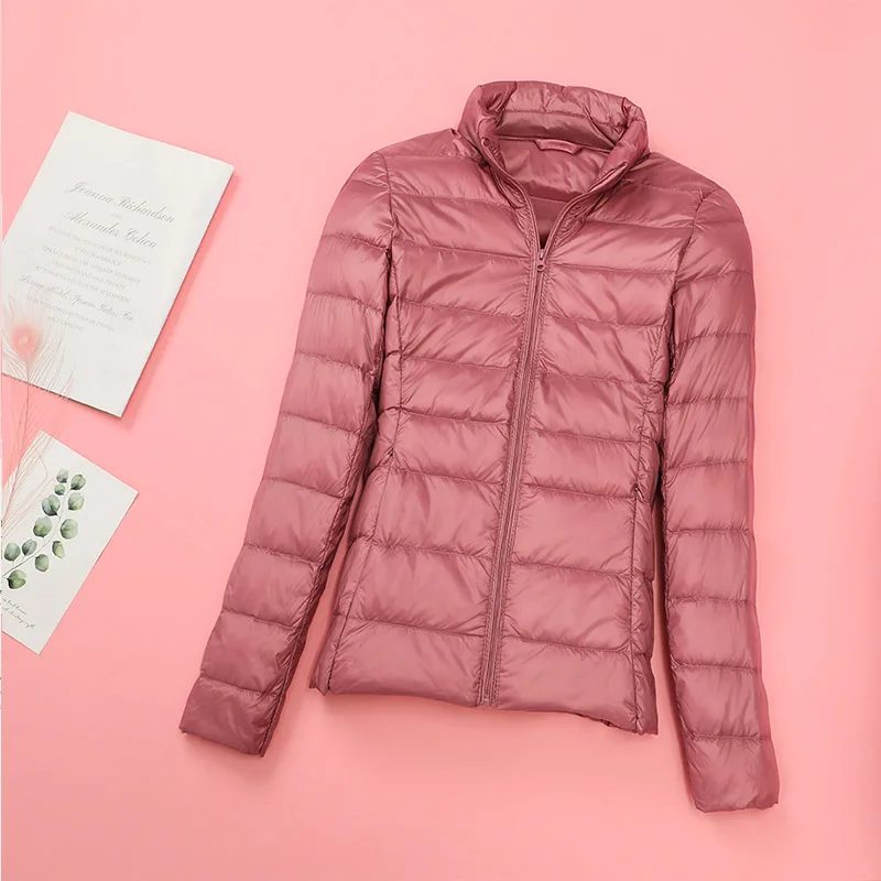 Женский пуховик на 90% белом утином пуху осенне зимний теплый приталенный молнии