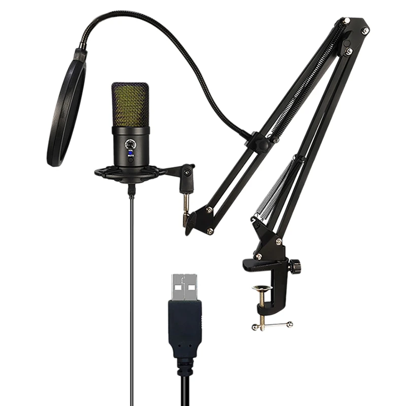 

Hot-Live Broadcast Mic,RGB Condenser Microphone Kit For Youtube Video Karaoke Gaming Podcasting Recording Microphone