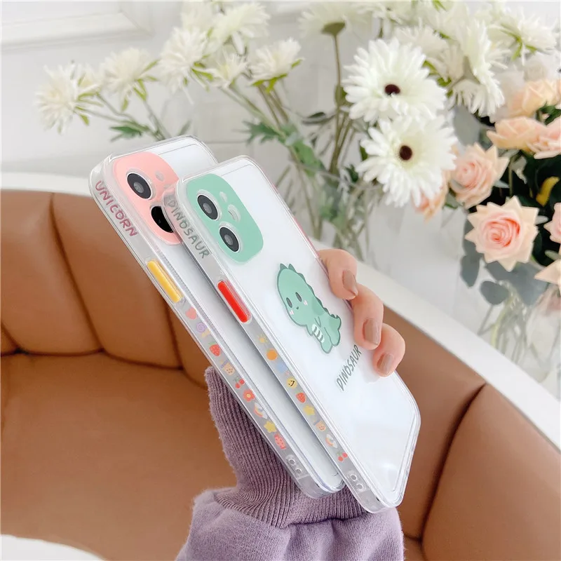 Милый Единорог динозавр мягкий прозрачный чехол для телефона iphone 12 11 Pro Max 7 8 plus X XR