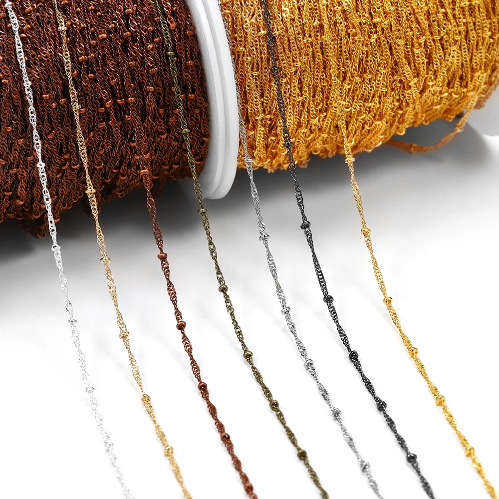 

5m/lot 1.8mm Chain Width Copper Metal Ball Bead Chains Multicolor Chain For DIY Necklace Bracelet Anklet Jewelry Making Supplies