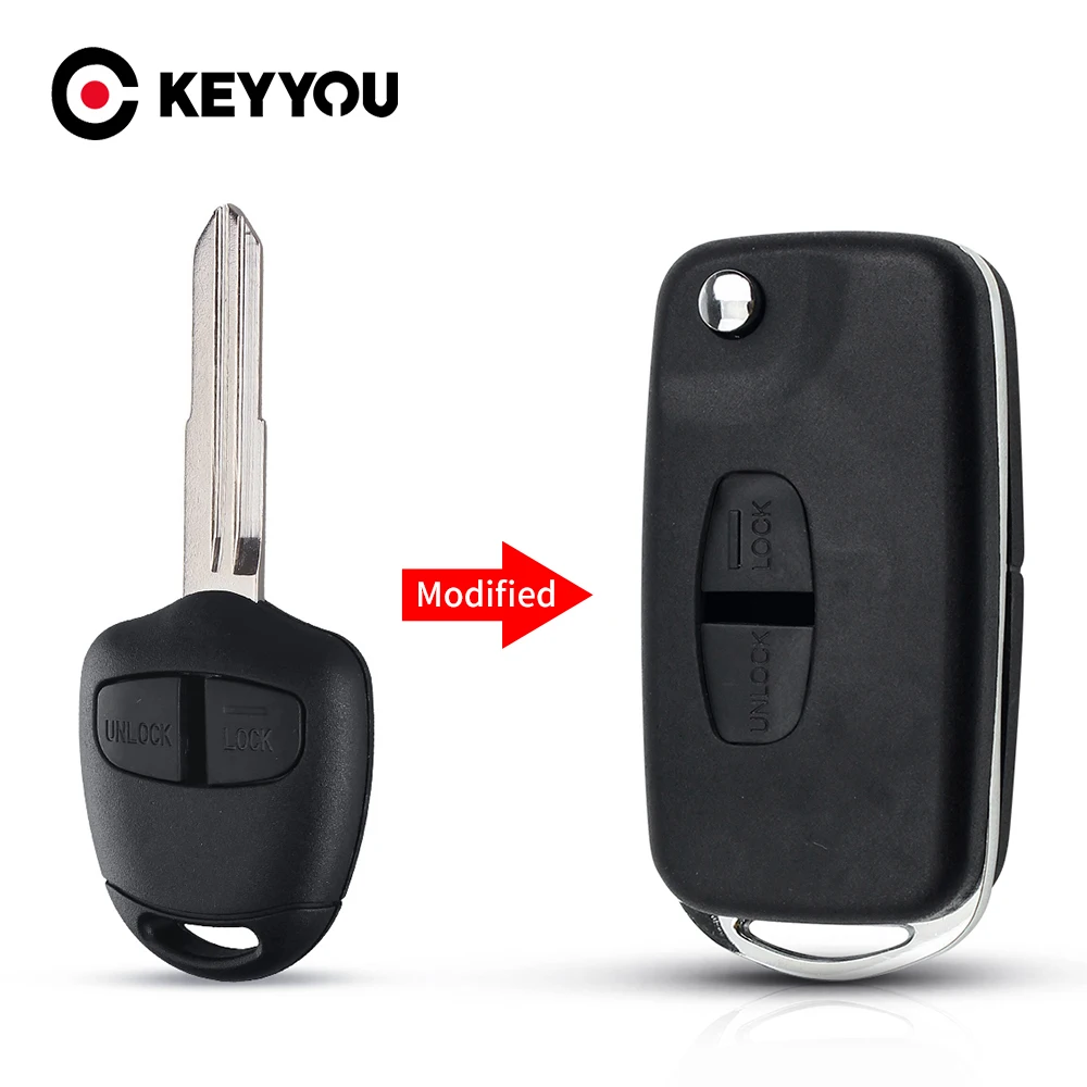 

KEYYOU Remote Modified Flip Key Case For Mitsubishi Pajero Sport Outlander Grandis LANCER-EX ASX 2 Buttons Car Fob Key Shell