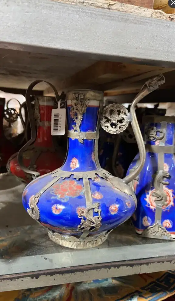 Медная статуя древняя Изысканная Античная тибетская Серебряная зеленая