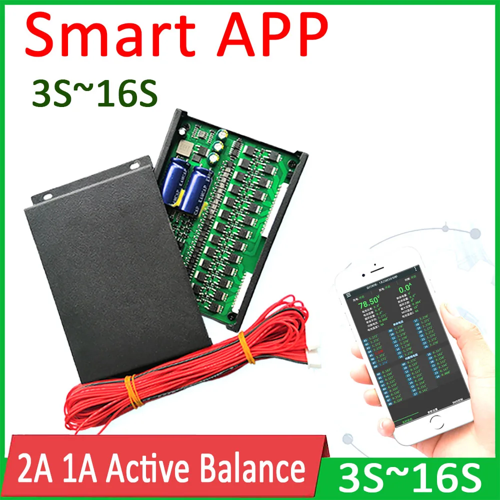 Smart 1A 2A Balance 2S~16SLithium Battery Active balancer Board Bluetooth APP FOR Li-ion Lifepo4 LTO 48V 60V BMS Protection