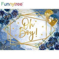 funnytree blue flowers marble backdrop balloons oh baby shower birthday newborn party decor banner supplies background photocall