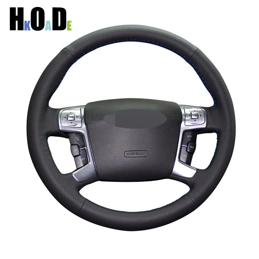 

Black Genuine Leather Steering Wheel Covers Hand-stitched Car Steering Wheel Cover for Ford Mondeo Mk4 2007-2012 S-Max 2008