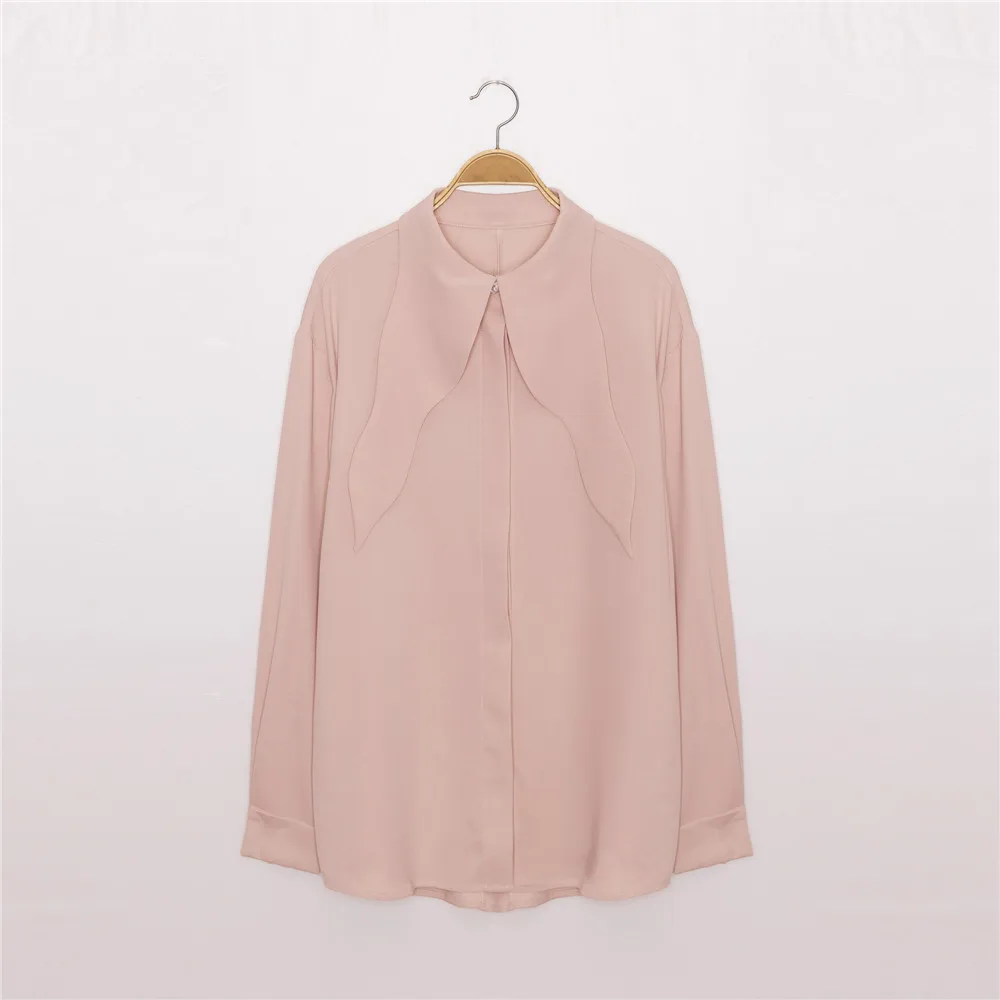 

Women Solid Color Shirt Simple Loose Long Sleeve Office Lady Blouse 2020 Early Autumn